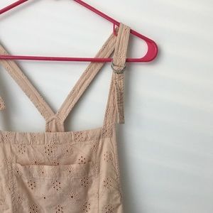 Aerie Eyelet Pastel Peach Linen Overalls
